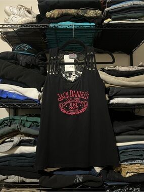Jack Daniels Black Tank Top with Pink Logo and Lace Back